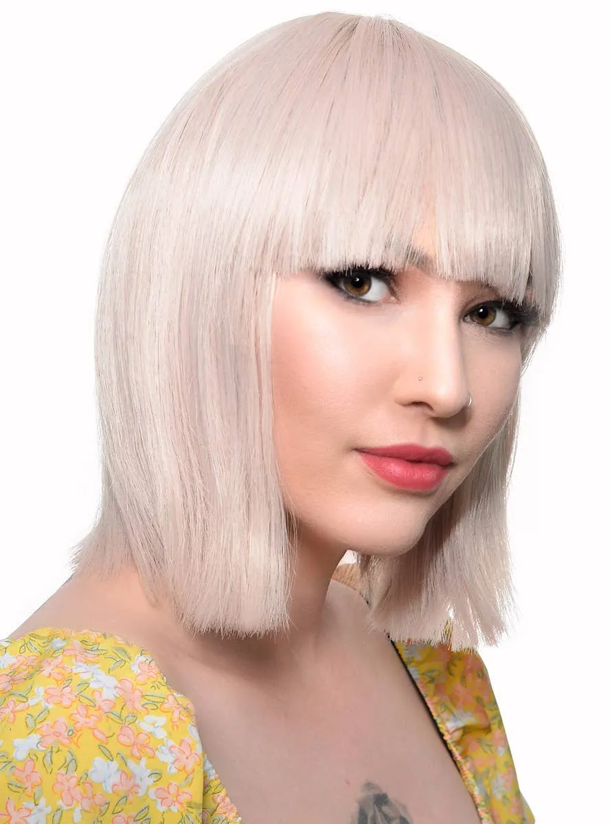 Short Champagne Blonde Heat Resistant Bob Fashion Wig with Fringe