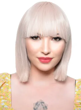 Short Champagne Blonde Heat Resistant Bob Fashion Wig with Fringe