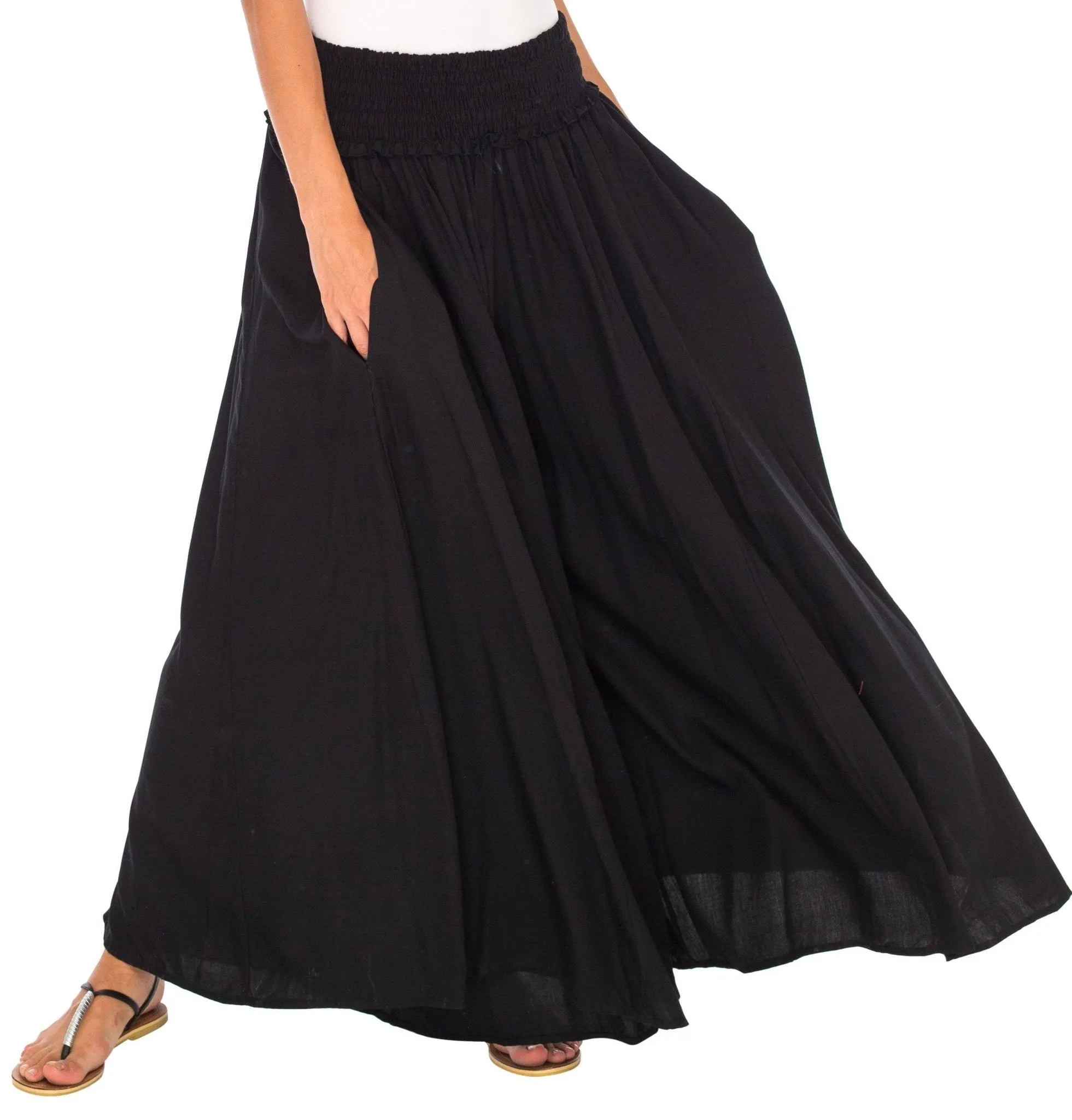 SHU-SHI Flowy Palazzo Pants for Women - Wide Leg, Elastic Waistband, Layered Style, Side Pockets