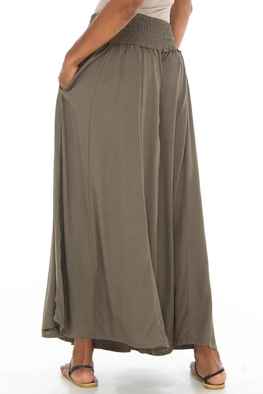 SHU-SHI Flowy Palazzo Pants for Women - Wide Leg, Elastic Waistband, Layered Style, Side Pockets