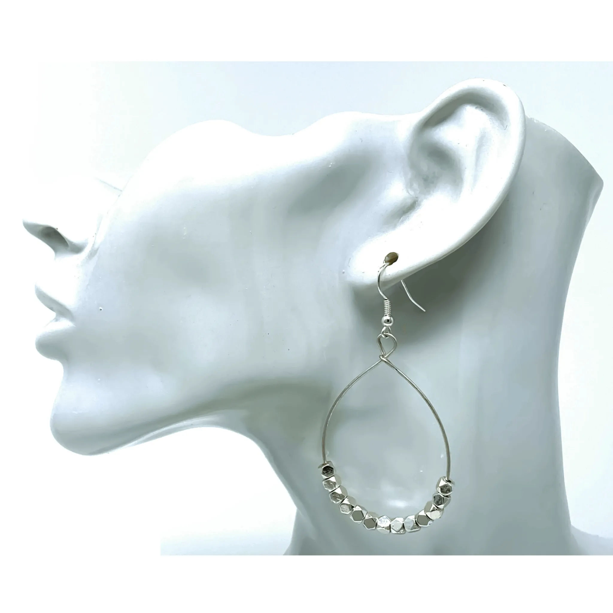 Silver Beaded Hoop Earrings