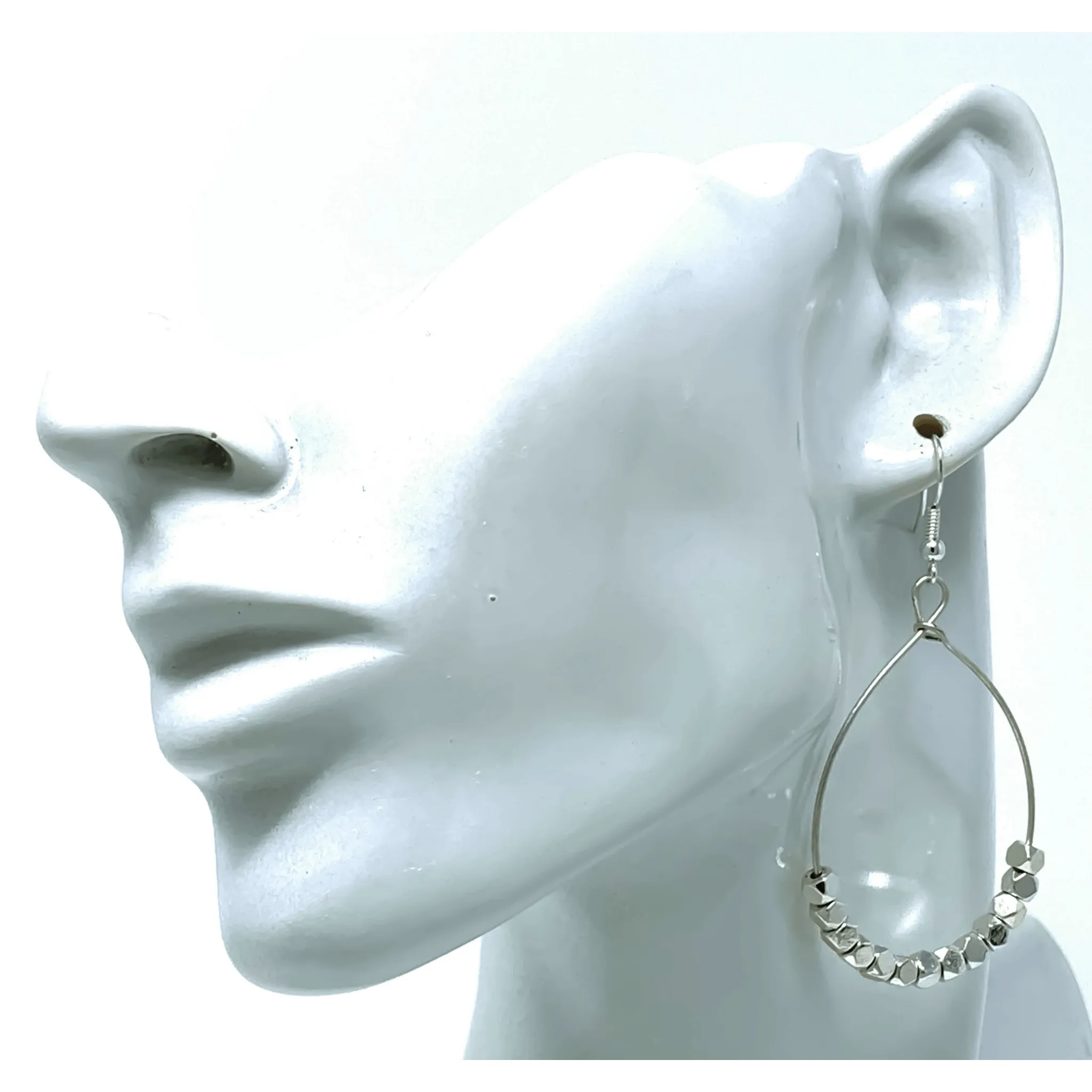 Silver Beaded Hoop Earrings