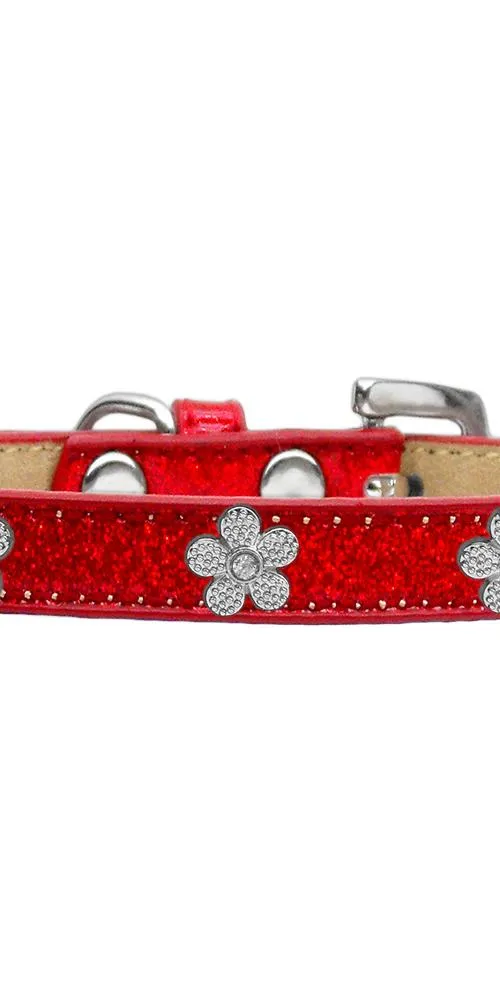 Silver Flower Widget Dog Collar Red Ice Cream Size 14