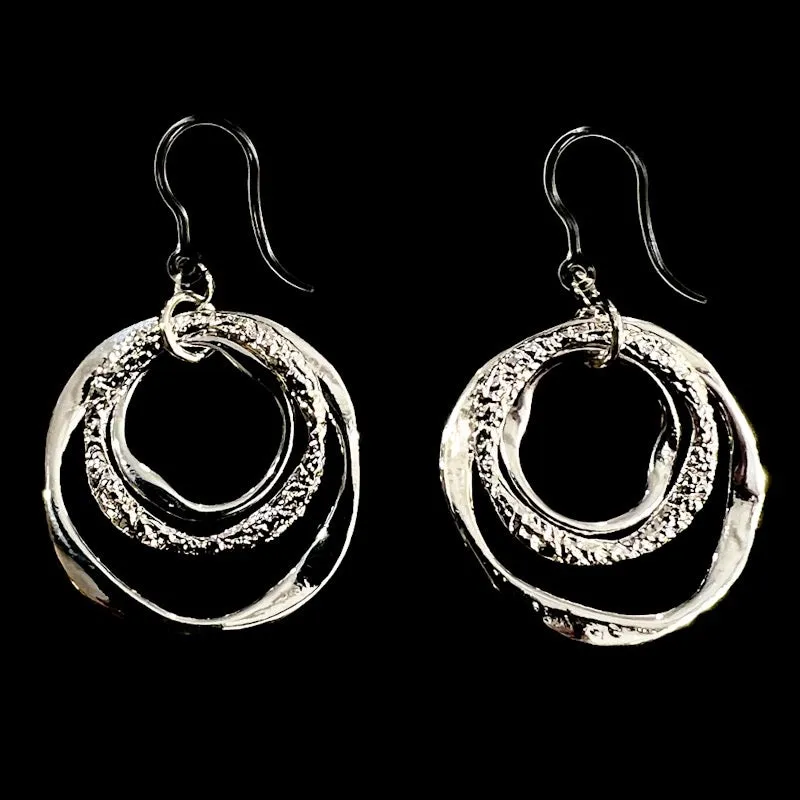 Silver Triple Hoop Dangles Hypoallergenic Earrings for Sensitive Ears Made with Plastic Posts