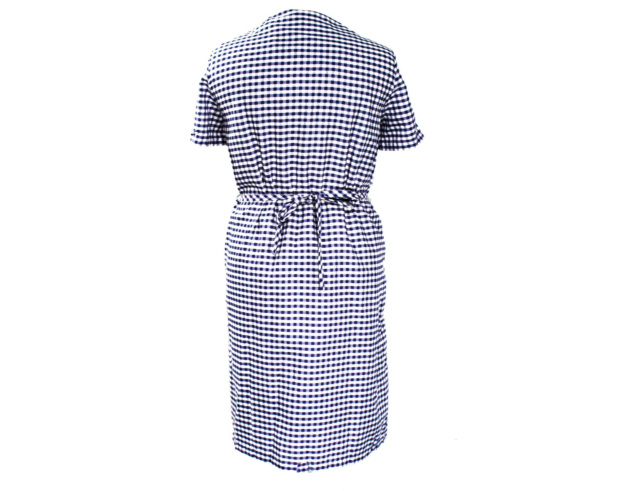 Size 20 House Dress - XL 60s Navy Blue Gingham Cotton Short Sleeved House Wife Chore Frock - 1950s 1960s Deadstock - Bust 48 Plus Size