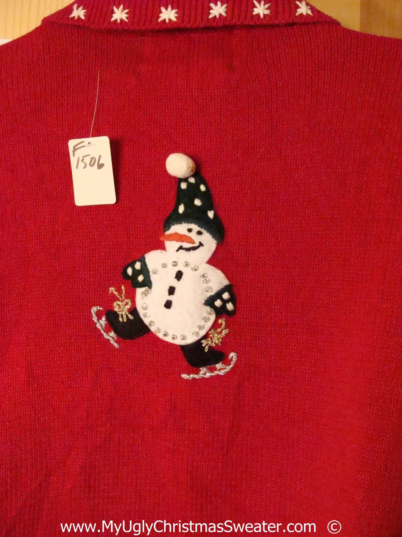 Skating Snowmen on a Red Festive Christmas Sweater