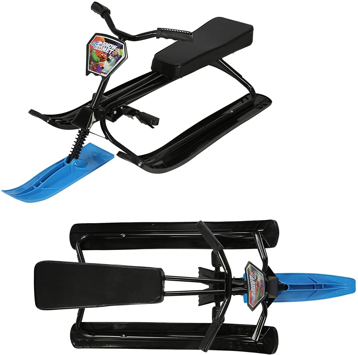 Snow Racer Sled with Steering Bicycle Handle and Twin Brakes, Kids Teens Winter Sport Ski Sled Slider Board for Downhill and Uphill