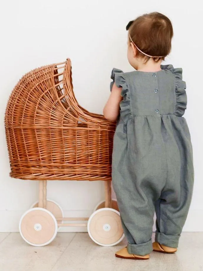 Solid Color Onesie Ruffle Baby Jumpsuit Overalls