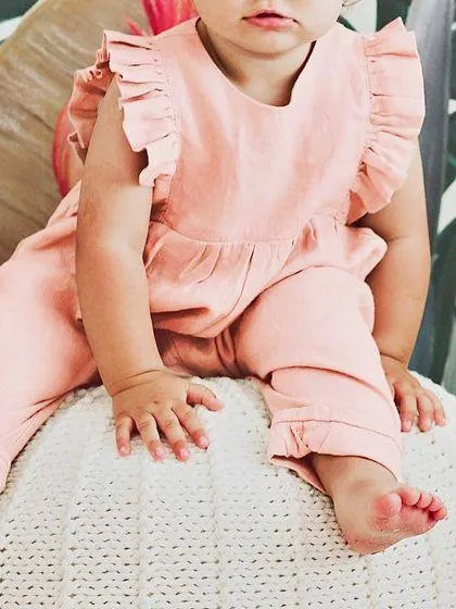 Solid Color Onesie Ruffle Baby Jumpsuit Overalls