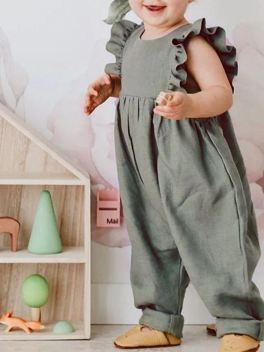 Solid Color Onesie Ruffle Baby Jumpsuit Overalls