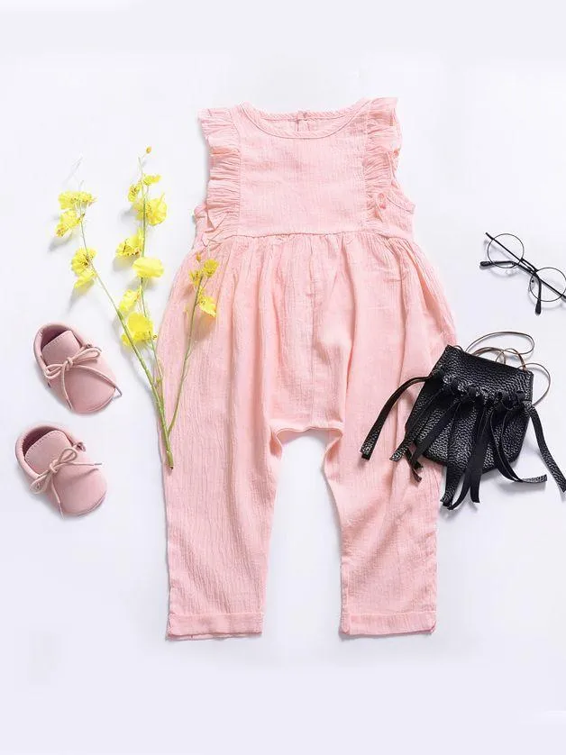 Solid Color Onesie Ruffle Baby Jumpsuit Overalls