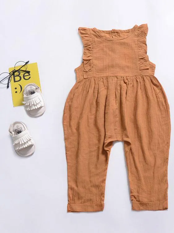 Solid Color Onesie Ruffle Baby Jumpsuit Overalls