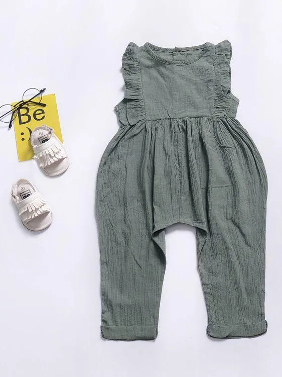 Solid Color Onesie Ruffle Baby Jumpsuit Overalls