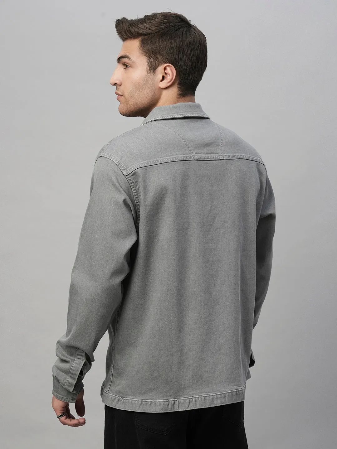 Solid Men Shacket - Ash Grey