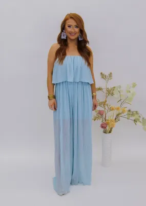 Stacy Square Neck Jumpsuit- Baby Blue