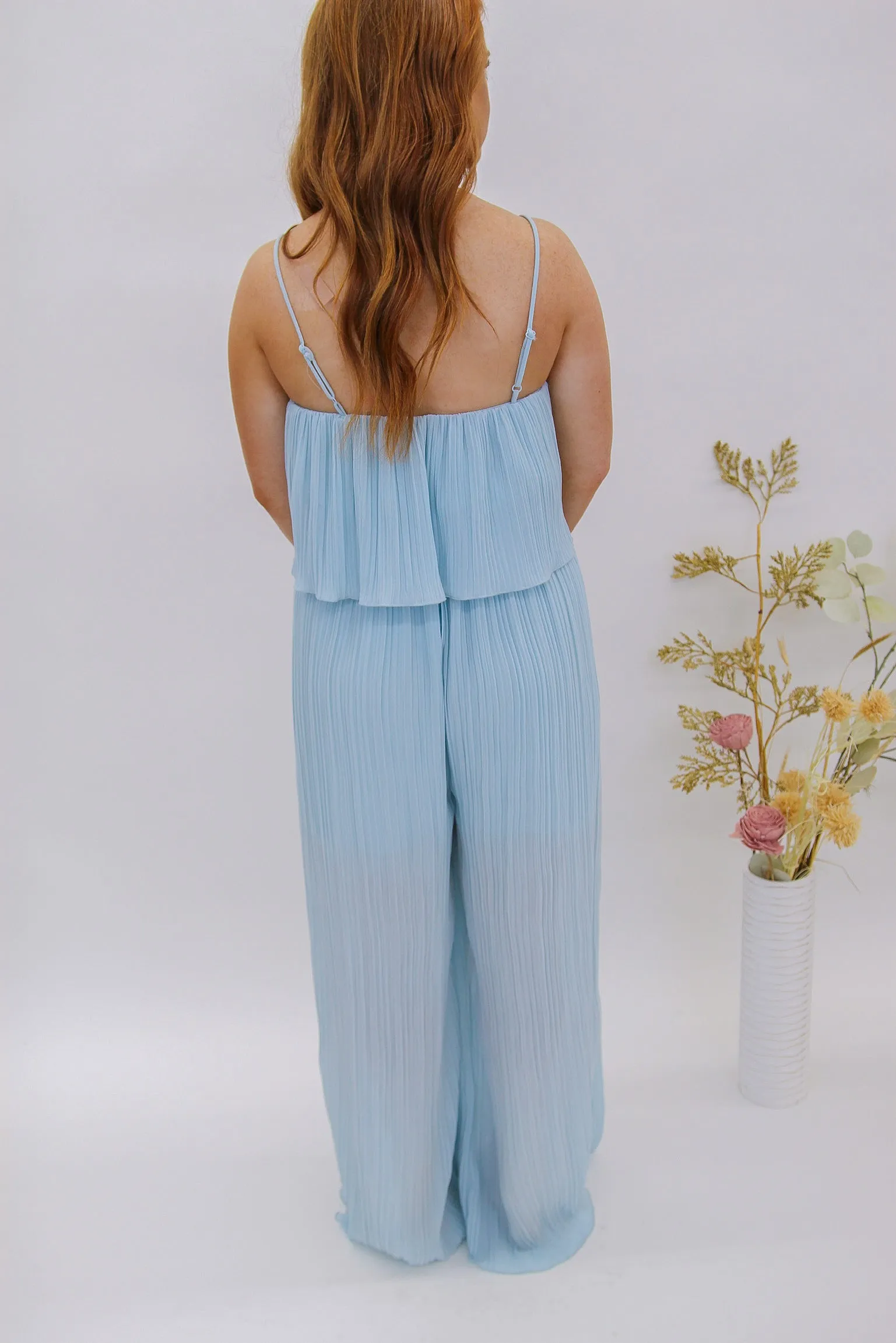 Stacy Square Neck Jumpsuit- Baby Blue