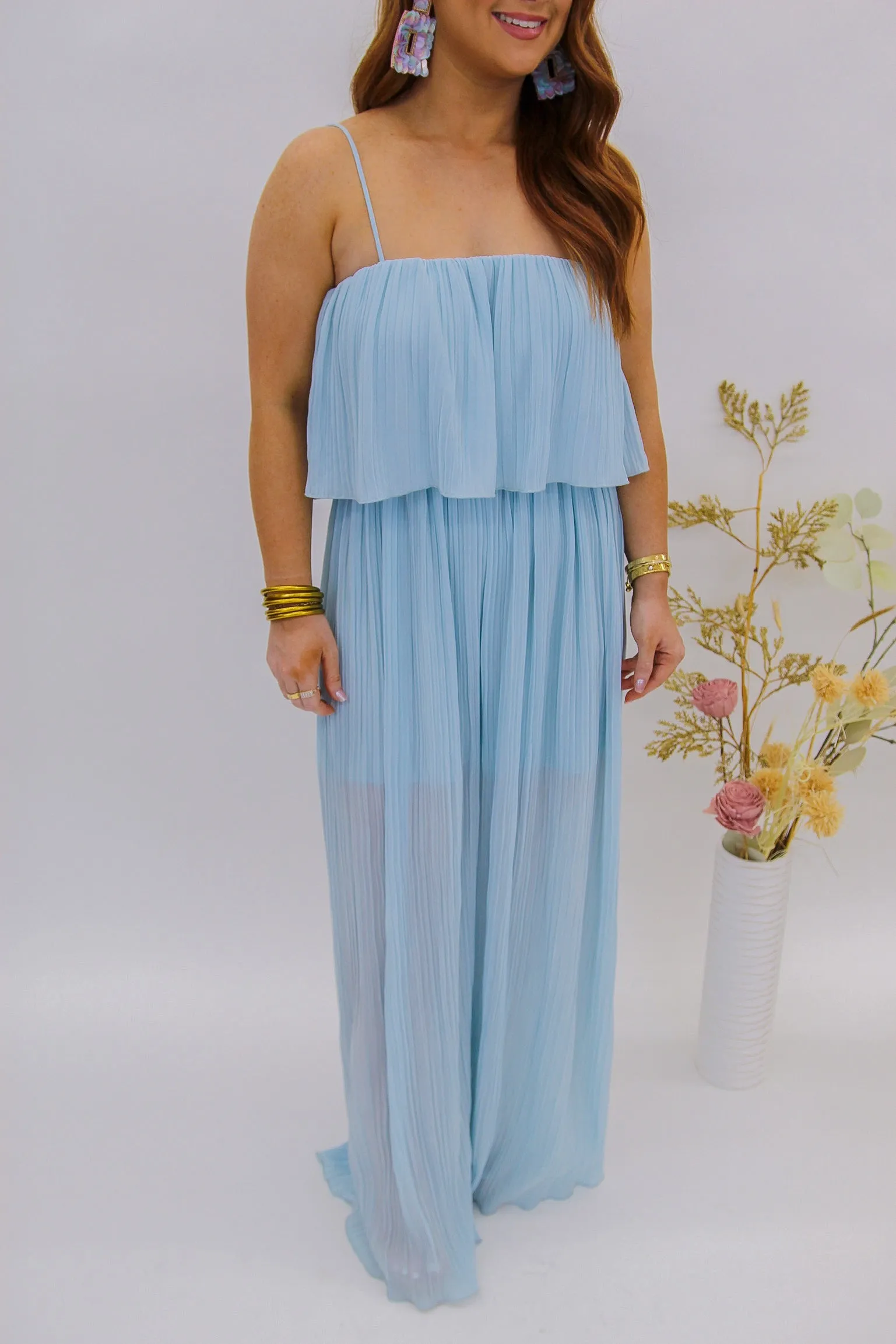 Stacy Square Neck Jumpsuit- Baby Blue