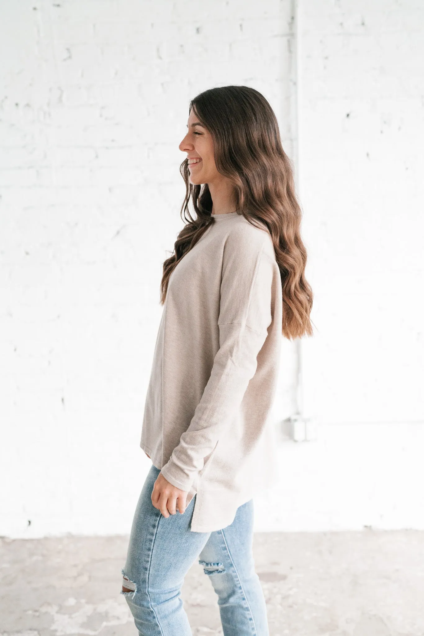 Stay Close Drop Shoulder Sweater - Latte