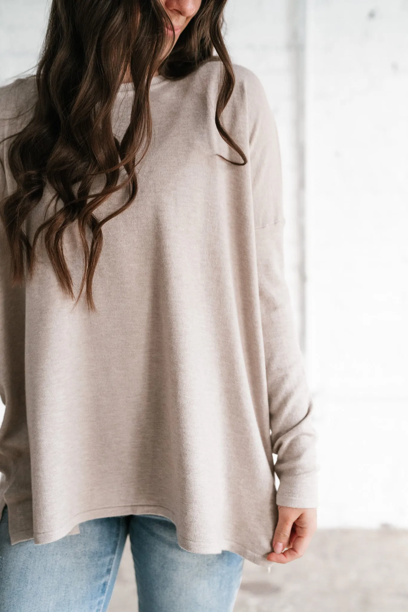 Stay Close Drop Shoulder Sweater - Latte