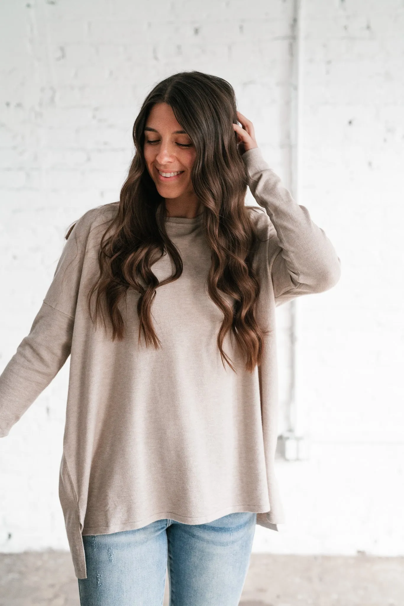 Stay Close Drop Shoulder Sweater - Latte