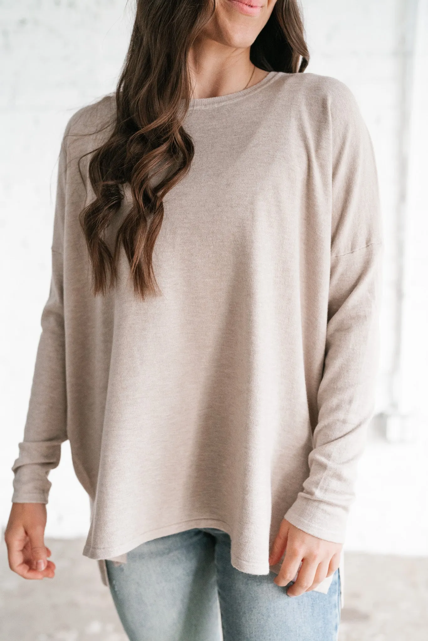 Stay Close Drop Shoulder Sweater - Latte