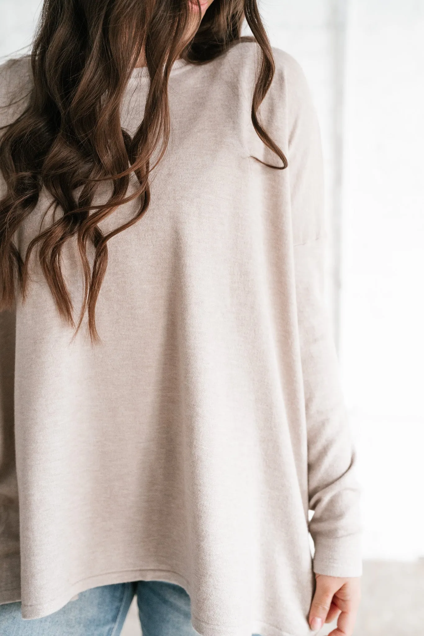 Stay Close Drop Shoulder Sweater - Latte