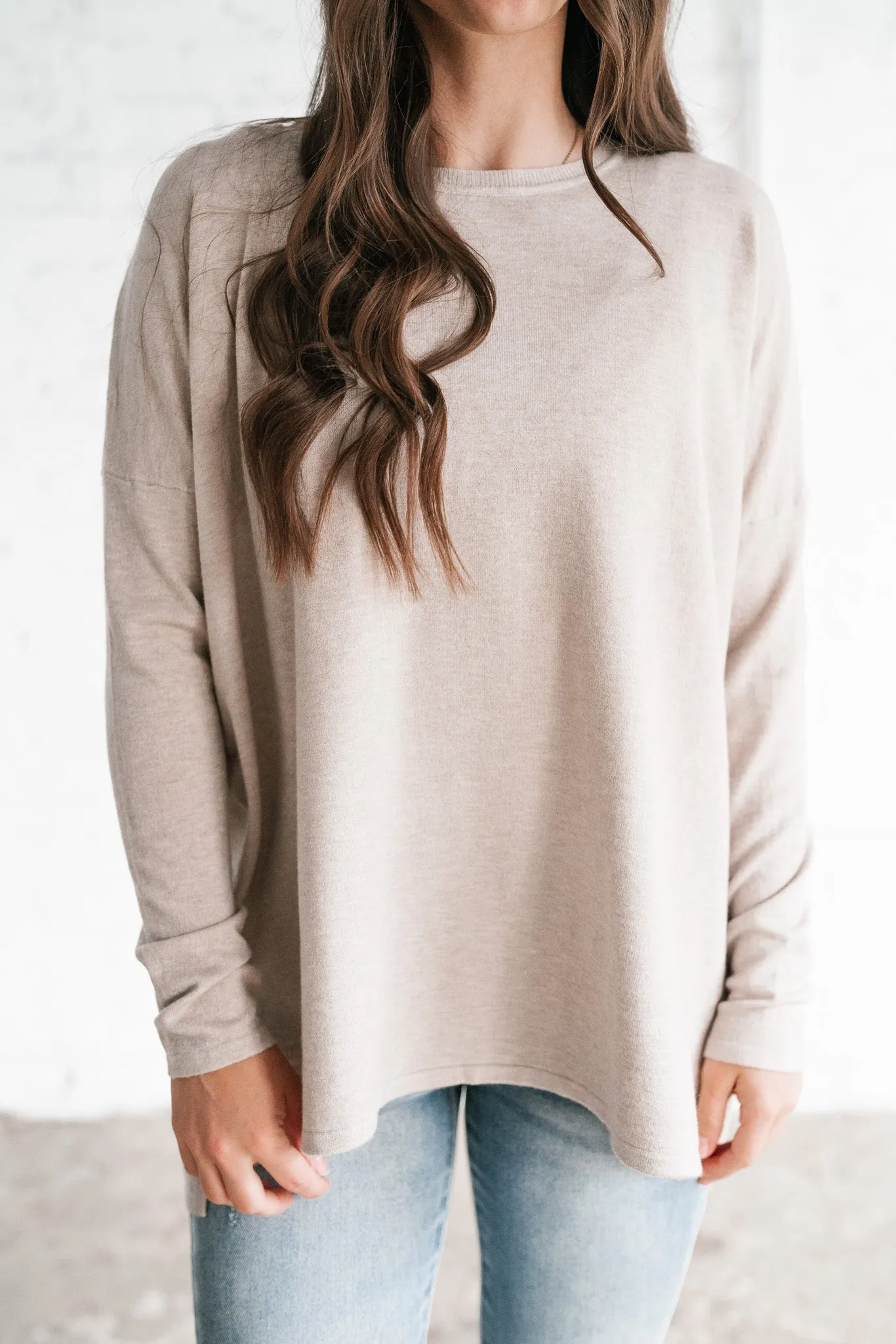 Stay Close Drop Shoulder Sweater - Latte