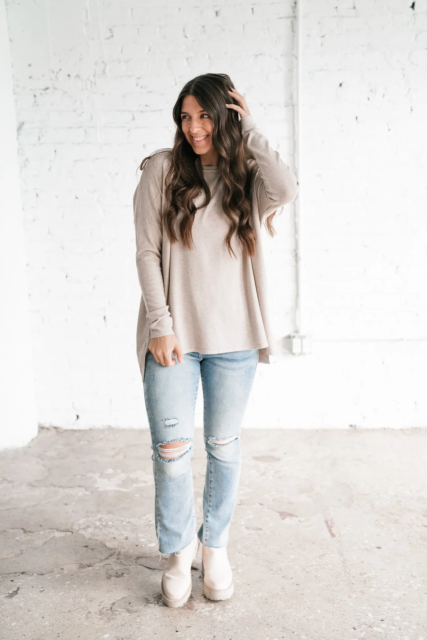 Stay Close Drop Shoulder Sweater - Latte