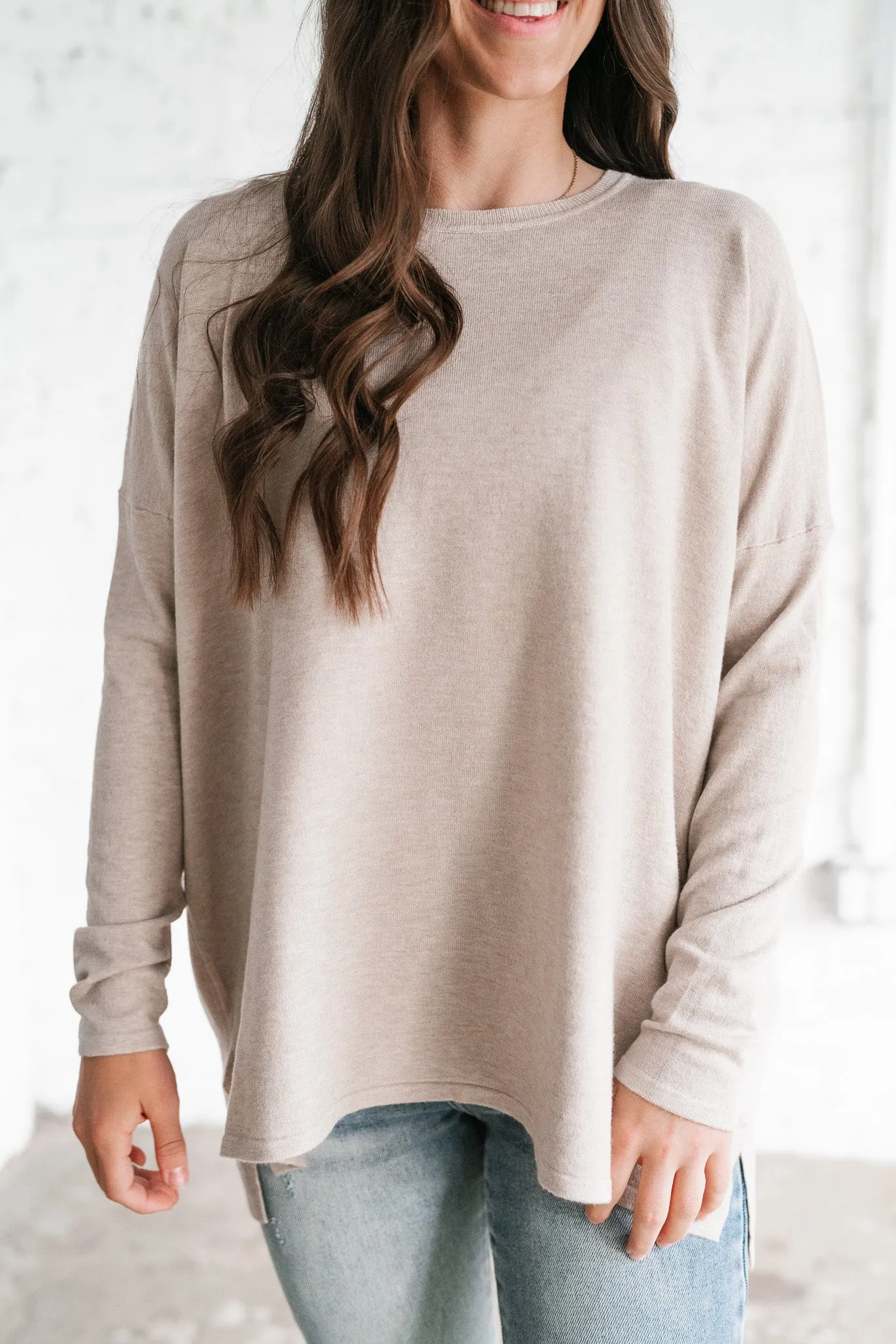 Stay Close Drop Shoulder Sweater - Latte