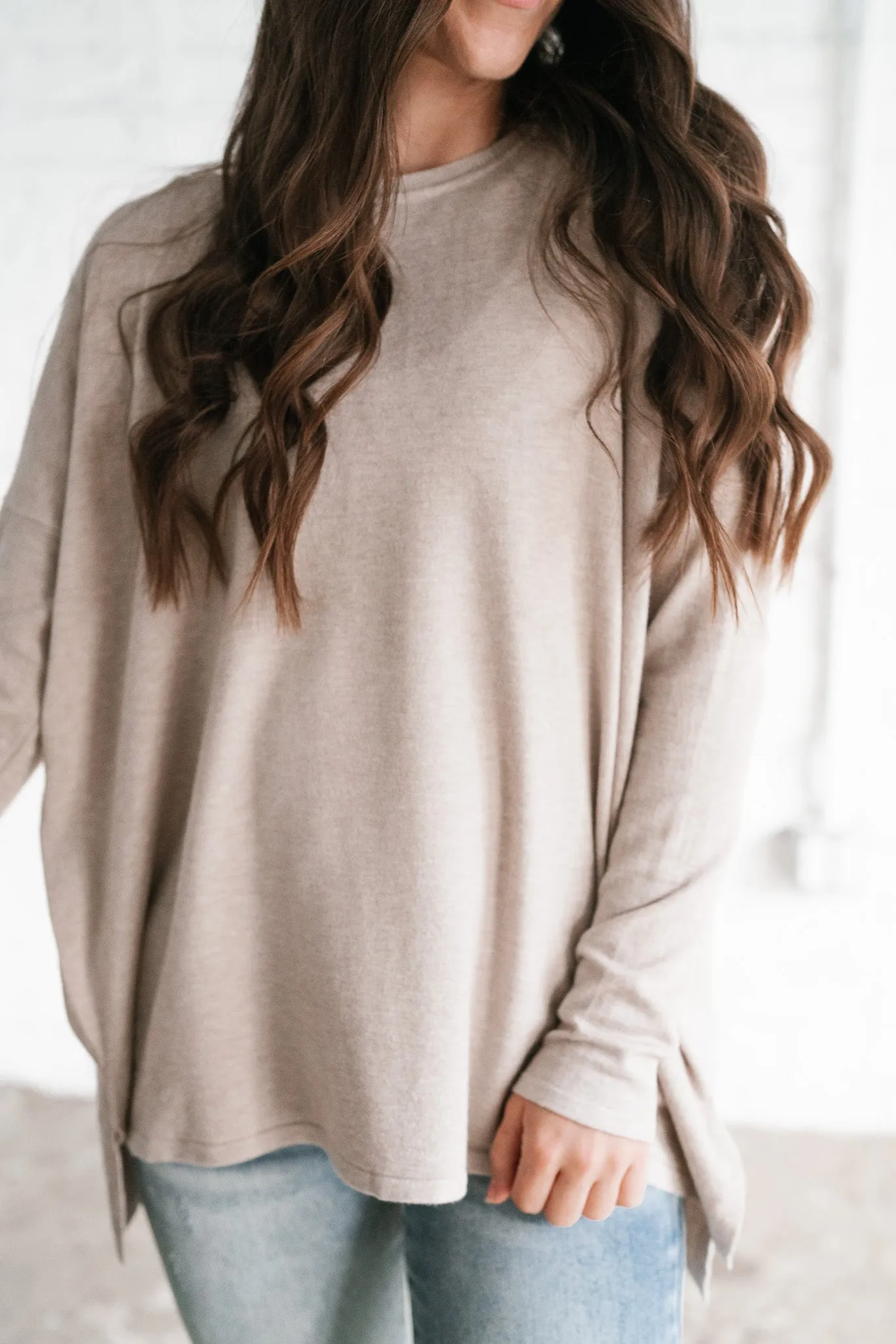 Stay Close Drop Shoulder Sweater - Latte