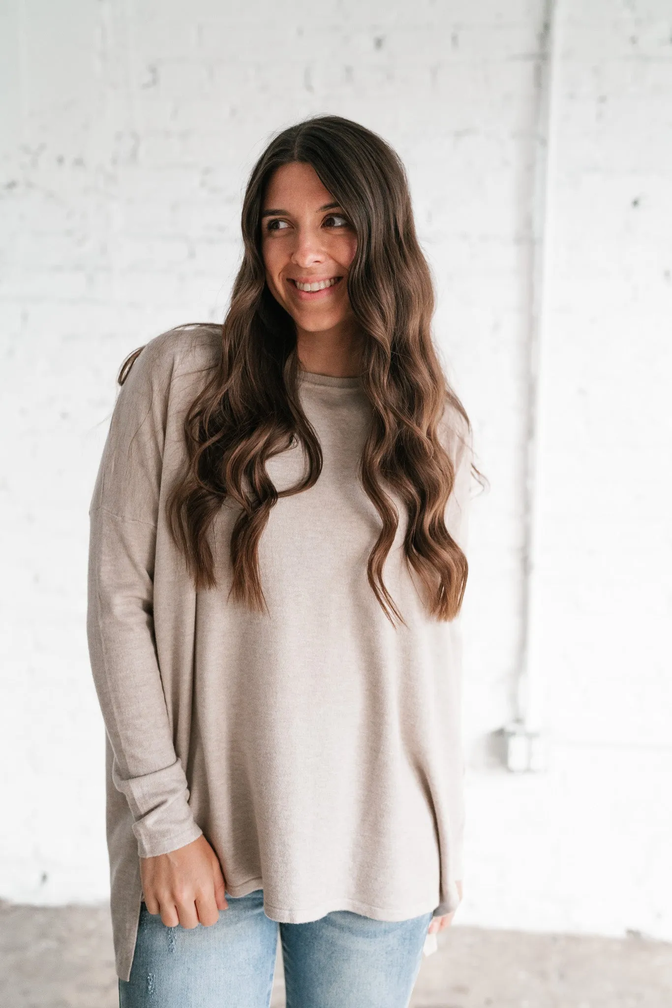 Stay Close Drop Shoulder Sweater - Latte