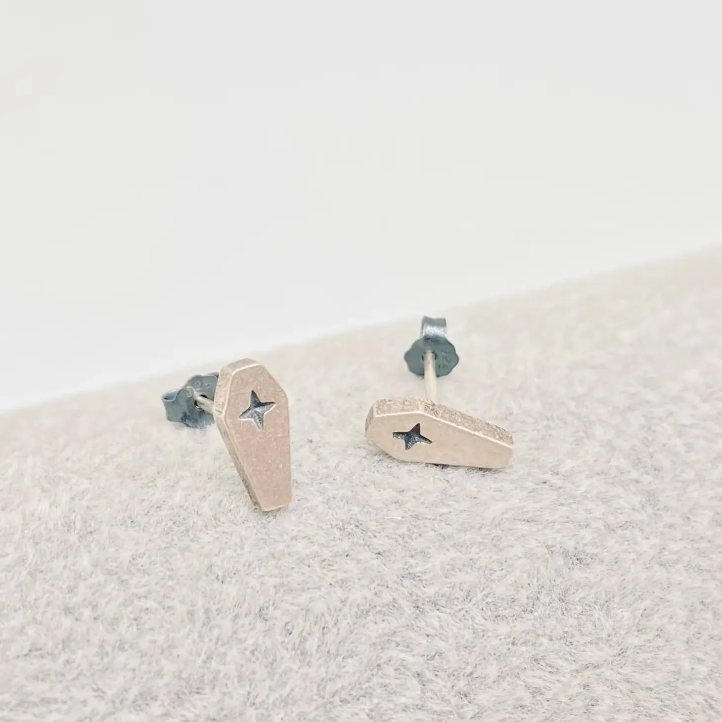 Sterling Silver Coffin Post Earrings