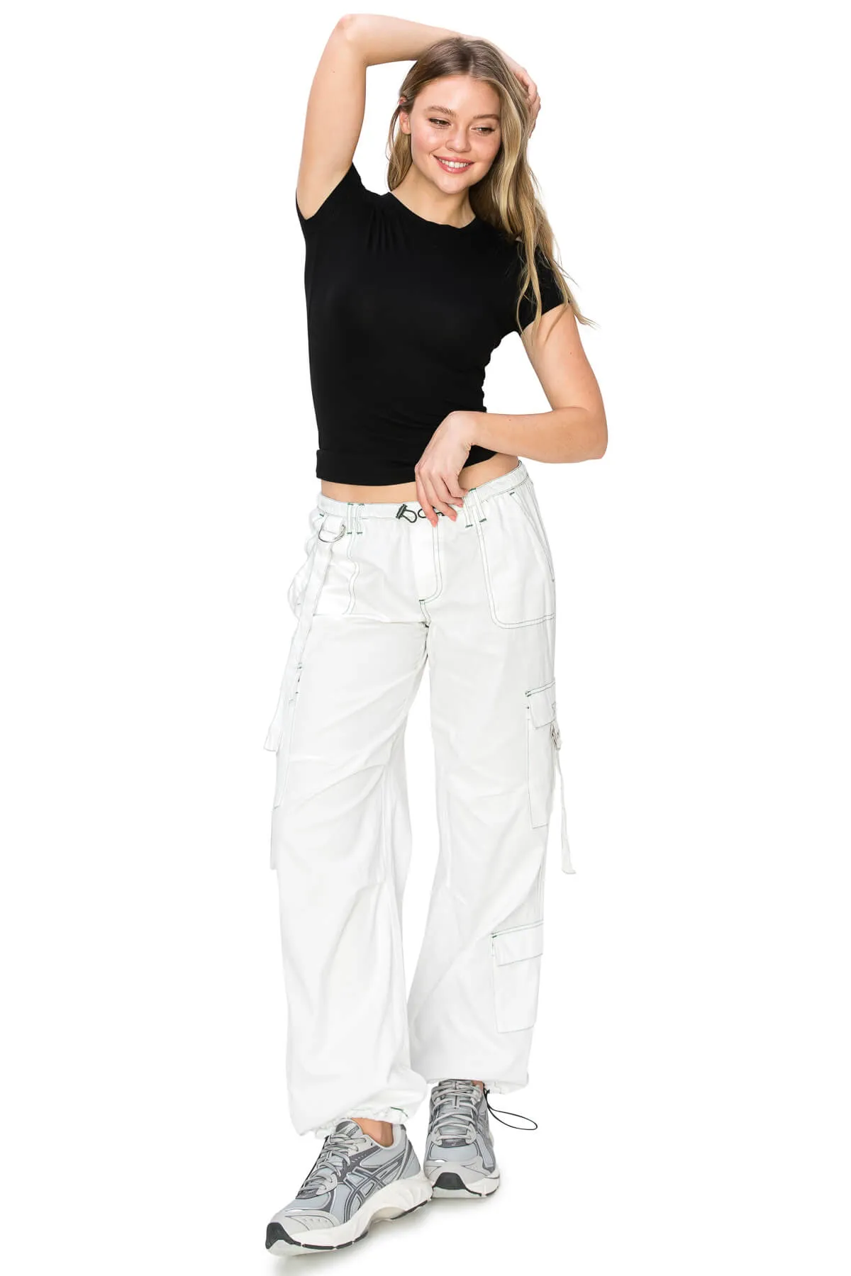 Strappy Parachute Pants - White