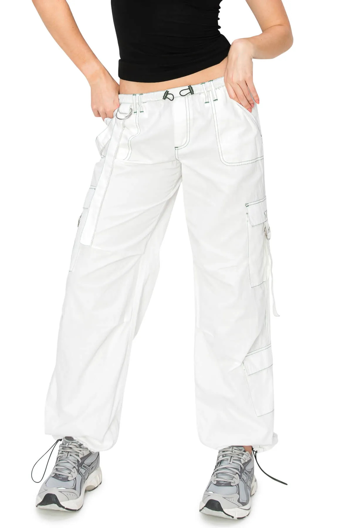 Strappy Parachute Pants - White