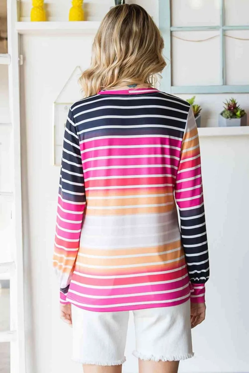 Sunrise Stripes Long Sleeve Gradient Striped Top