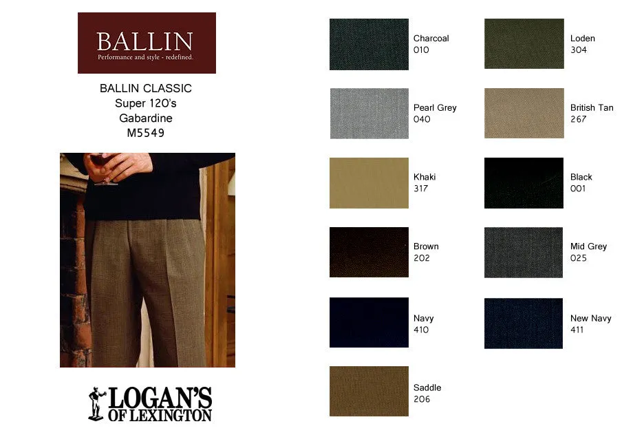 Super 120's Gabardine Dress Pant in 10 colors by Ballin