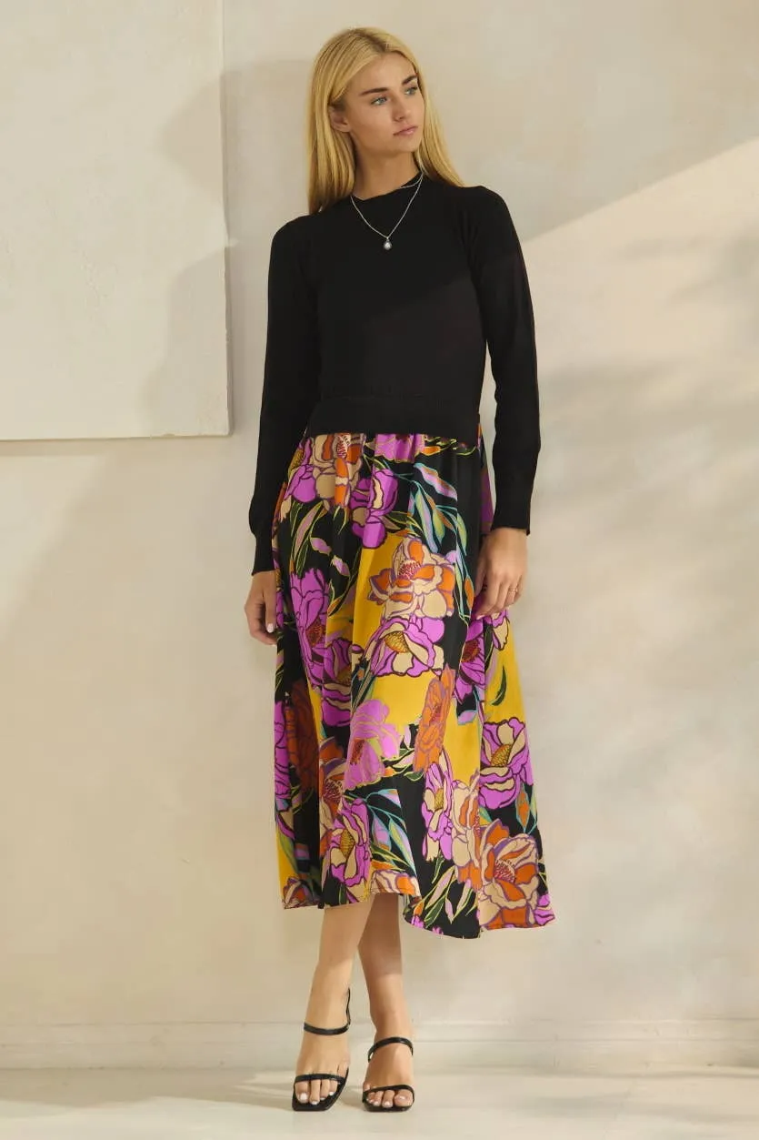 Sweet Escape Sweater Floral Printed Skirt Dress