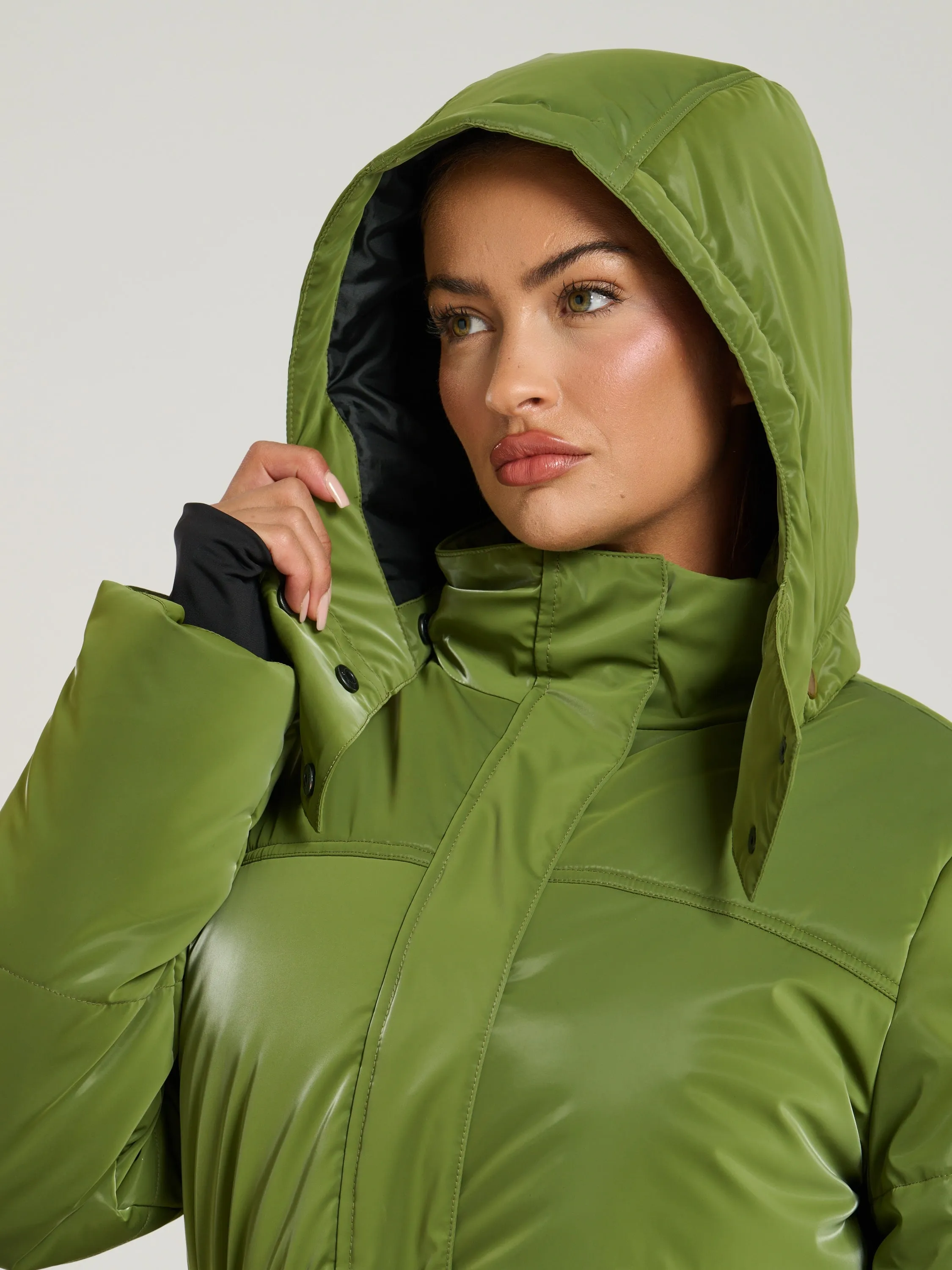 The 'Cloud' Padded Jacket with Fur Trim Hood in Olive