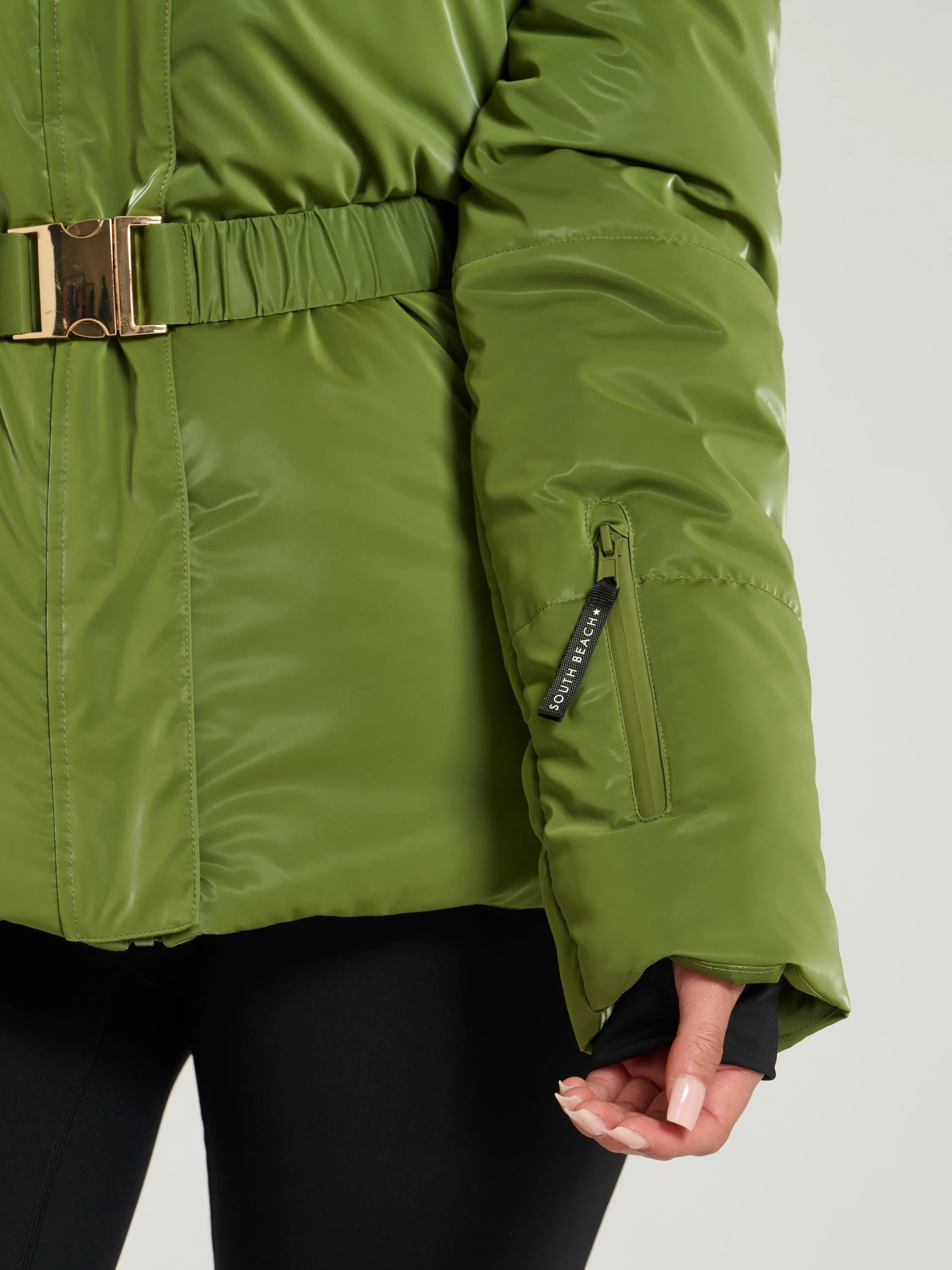 The 'Cloud' Padded Jacket with Fur Trim Hood in Olive