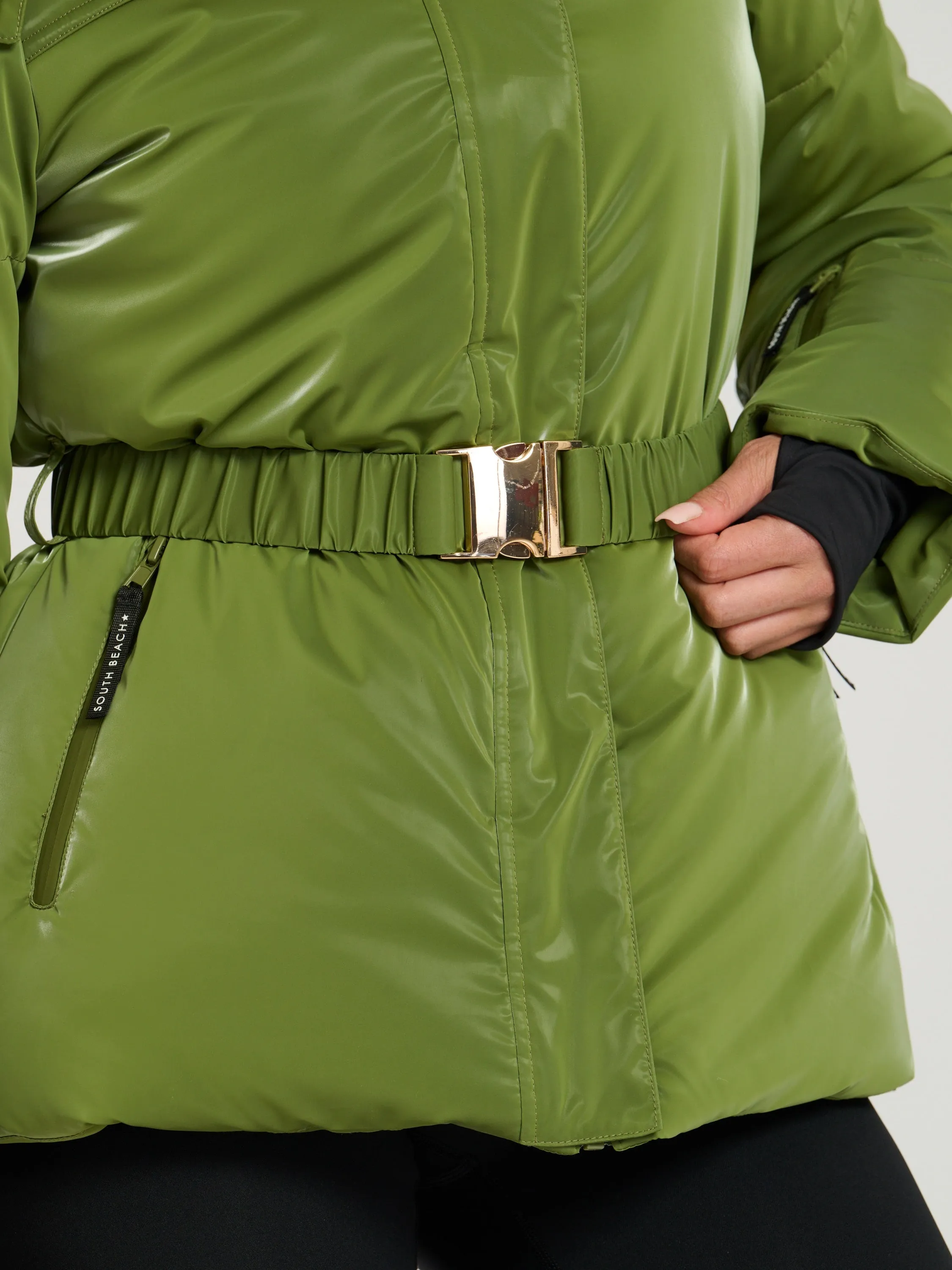 The 'Cloud' Padded Jacket with Fur Trim Hood in Olive