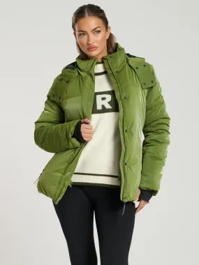 The 'Cloud' Padded Jacket with Fur Trim Hood in Olive