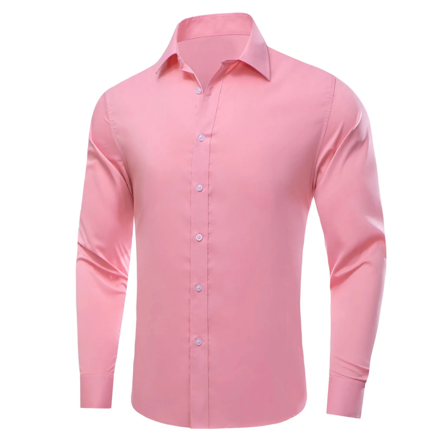 Ties2you Men's Shirt Rose Pink Solid Silk Dress Long Sleeve Shirt