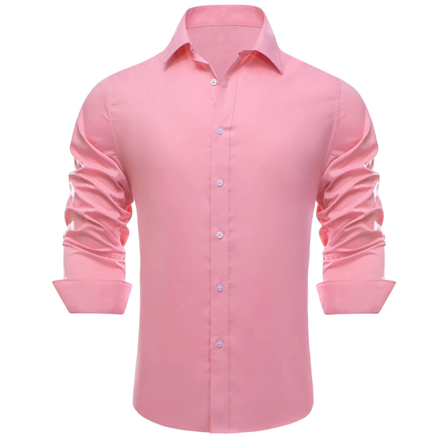 Ties2you Men's Shirt Rose Pink Solid Silk Dress Long Sleeve Shirt