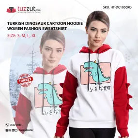 Turkish Dinosaur Cartoon Hoodie Women Fashion Sweatshirt - Red