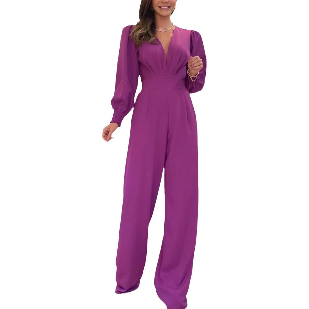 V-Neck Long Sleeve Jumpsuit