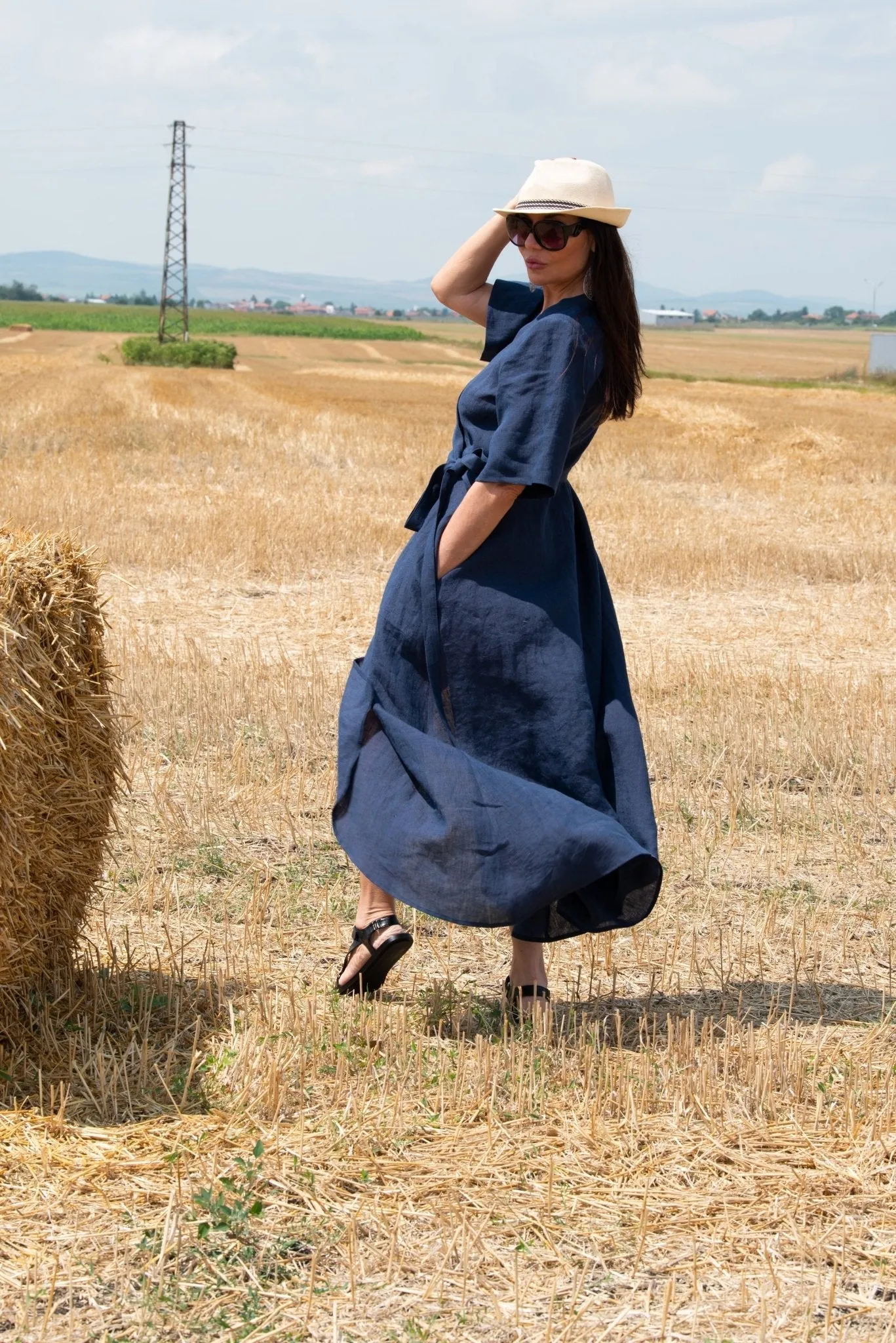 VERONA Long Linen Wrap Dress