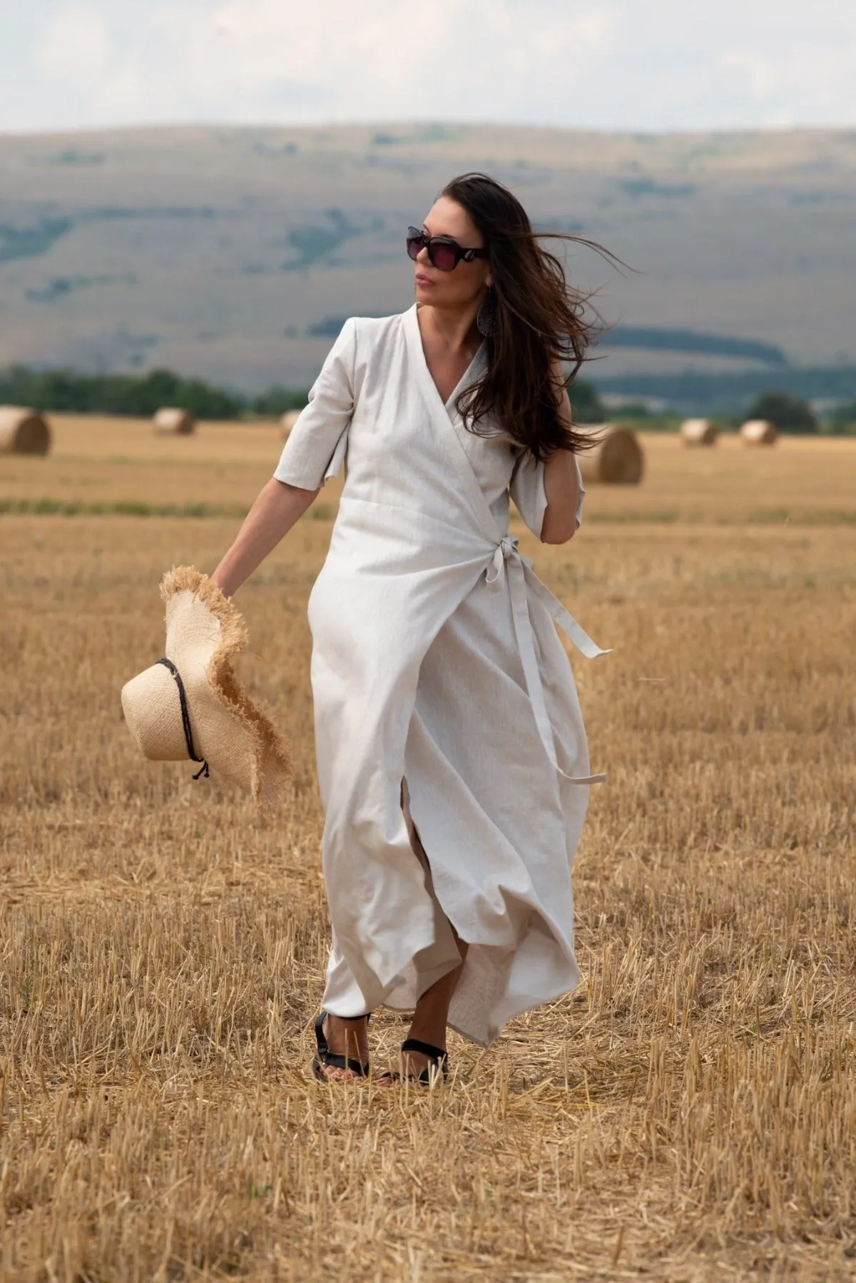 VERONA Long Linen Wrap Dress