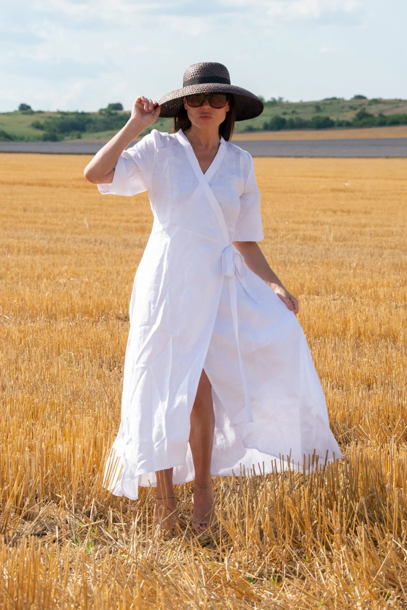 VERONA Long Linen Wrap Dress