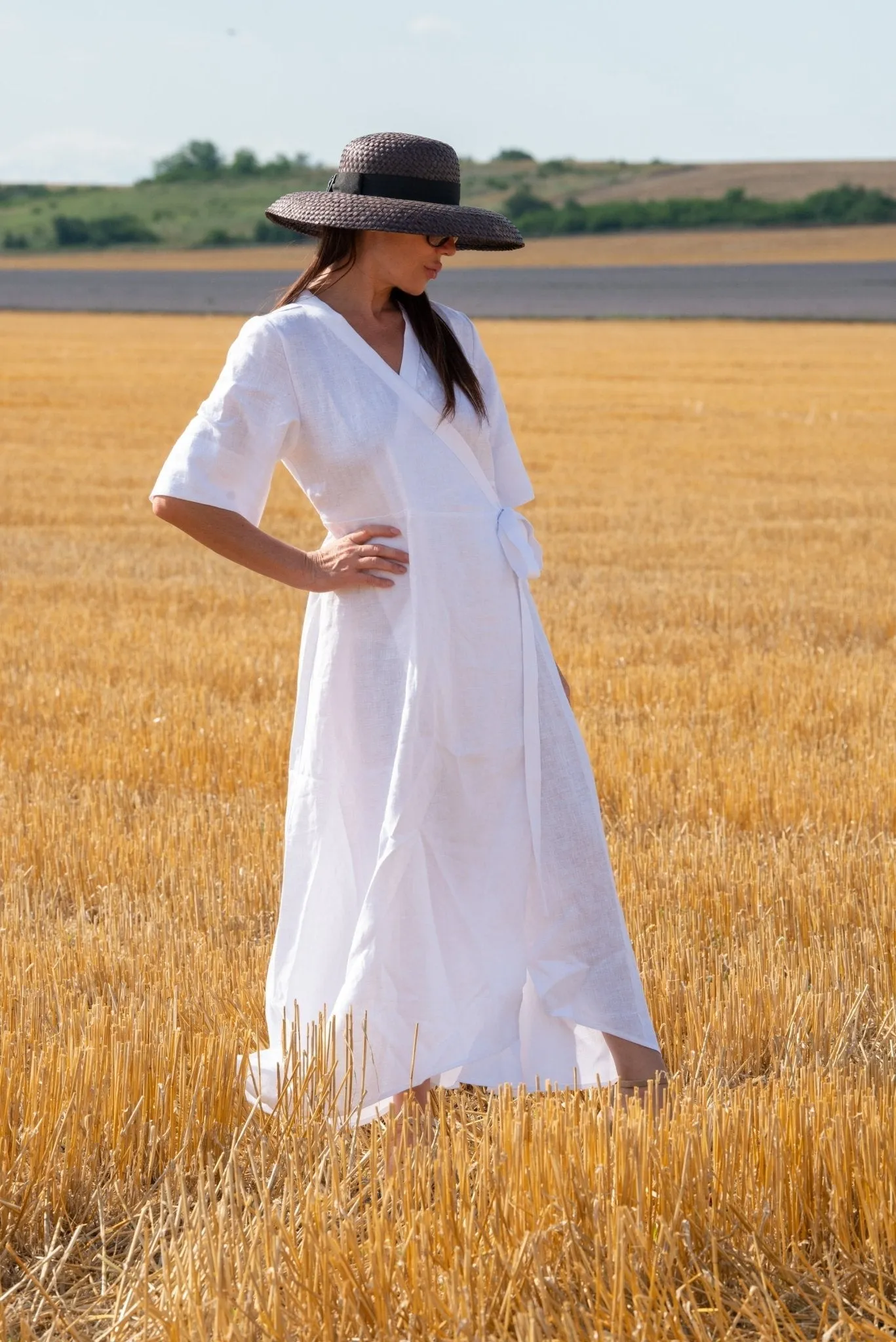 VERONA Long Linen Wrap Dress