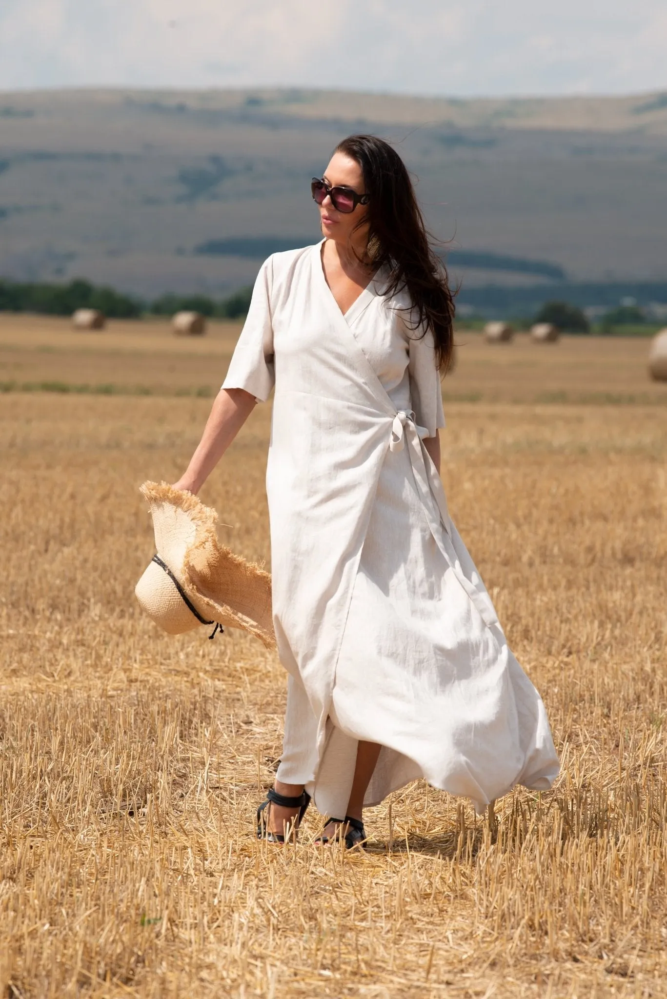 VERONA Long Linen Wrap Dress